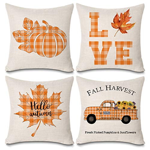 Faromily Buffalo Plaid Fall Pillow Covers 18x18 Pumpkin Patch Truck Quotes Fall Decor Throw Pillow Covers Set of 4 Autumn Farmhouse Thanksgiving Pillow Cases FR-Plaids Faromily Buffalo Plaid Fall Pillow Covers 18x18 Pumpkin Patch Truck Quotes Fall Decor Throw Pillow Covers Set of 4 Autumn Farmhouse Thanksgiving Pillow Cases FR-Plaids